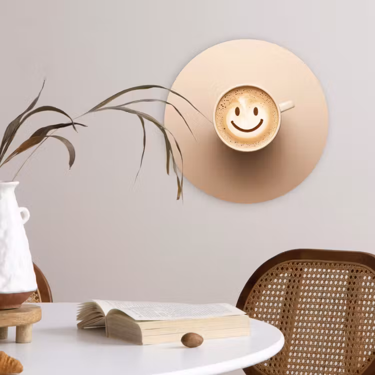 Koffie - Melkschuim - Lach - Beige Wandcirkel kunststof plaat 5mm dik klein -sfeer4