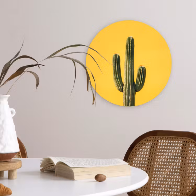 Cactus - Groen - Minimalistisch Wandcirkel kunststof plaat 5mm dik klein -sfeer4