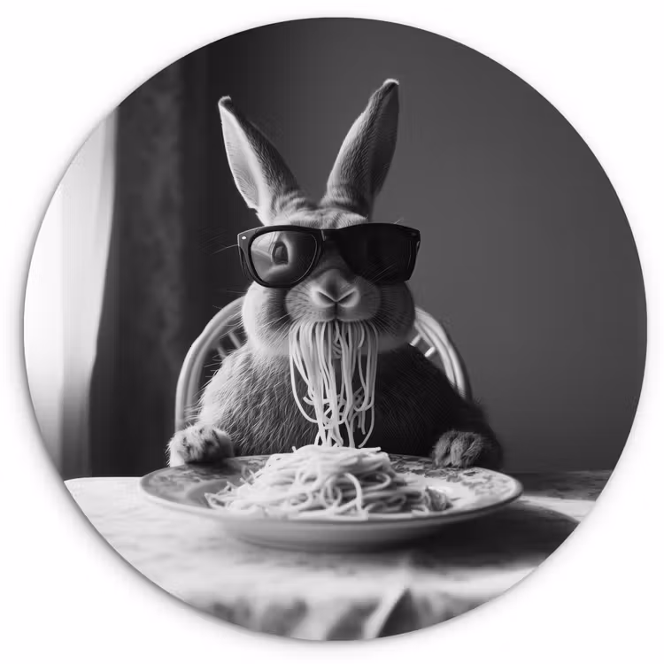 Konijn - Bunny - Zonnebril - Tafelkleed - Pasta - Schattig Wandcirkel kunststof plaat 5mm dik klein -3d