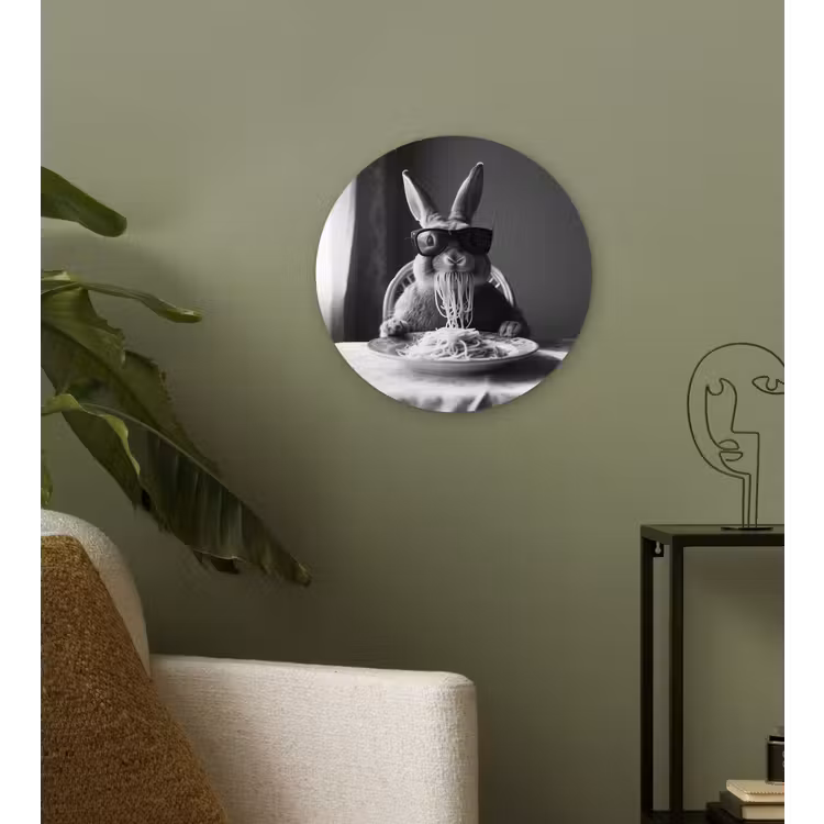 Konijn - Bunny - Zonnebril - Tafelkleed - Pasta - Schattig Wandcirkel kunststof plaat 5mm dik klein -sfeer3