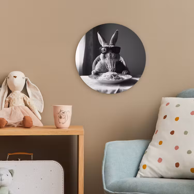 Konijn - Bunny - Zonnebril - Tafelkleed - Pasta - Schattig Wandcirkel kunststof plaat 5mm dik klein -tsfeer1_kind