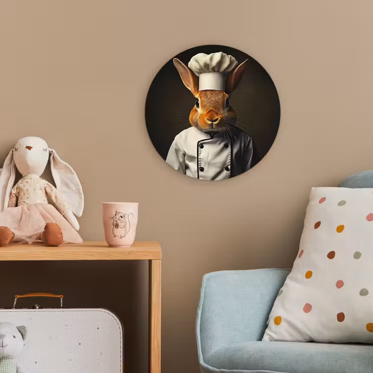 Konijn - Kok - Dier Wandcirkel kunststof plaat 5mm dik klein -tsfeer1_kind
