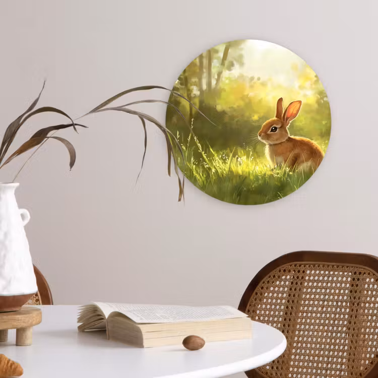 Konijn - Zonlicht - Bos Wandcirkel kunststof plaat 5mm dik klein -sfeer4