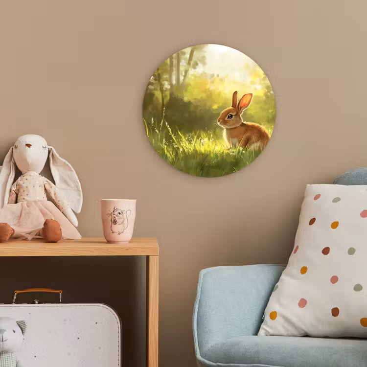 Konijn - Zonlicht - Bos Wandcirkel kunststof plaat 5mm dik klein -tsfeer1_kind