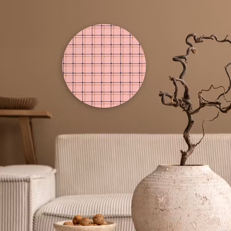 Plaid - Patroon - Gestreept - Roze Wandcirkel kunststof plaat 5mm dik klein 188 -sfeer1