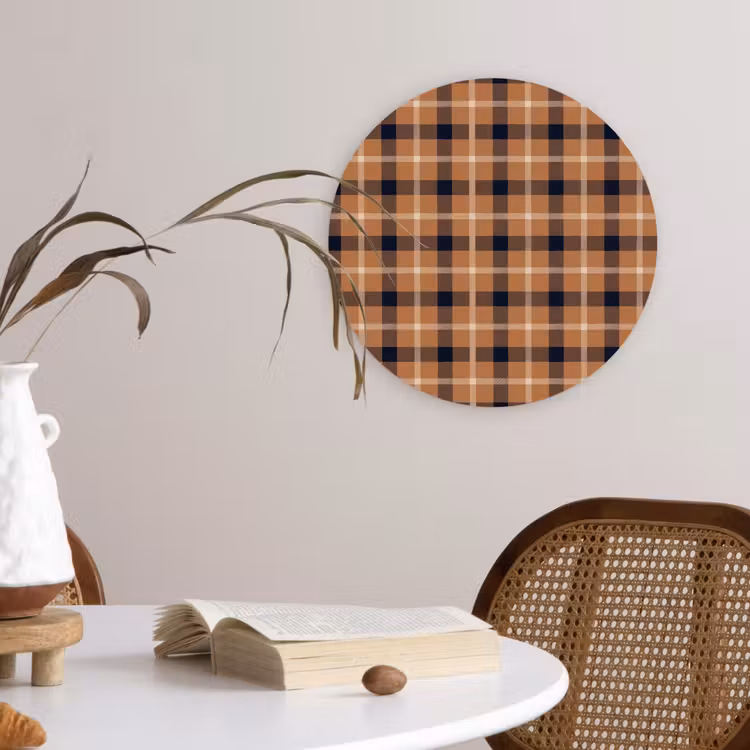Plaid - Patroon - Vierkant - Bruin Wandcirkel kunststof plaat 5mm dik klein 188 -sfeer4
