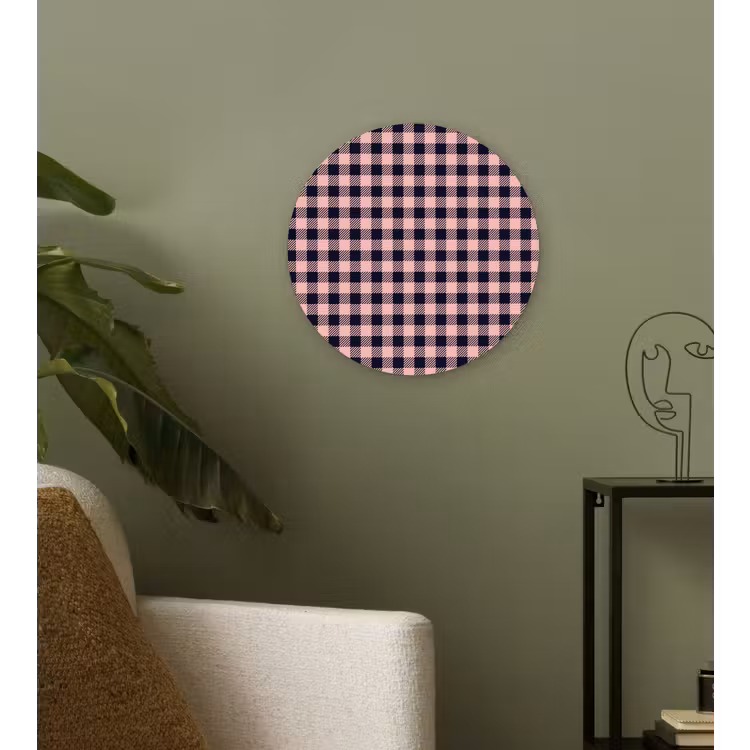 Plaid - Patroon - Roze - Zwart Wandcirkel kunststof plaat 5mm dik klein 188 -sfeer3