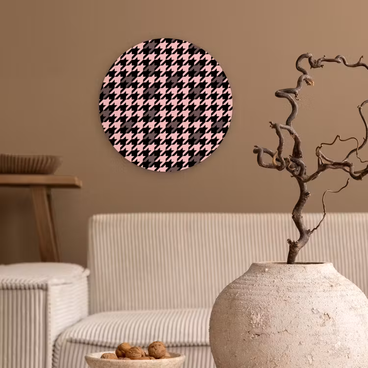 Plaid - Patroon - Zwart - Roze Wandcirkel kunststof plaat 5mm dik klein 188 -sfeer1
