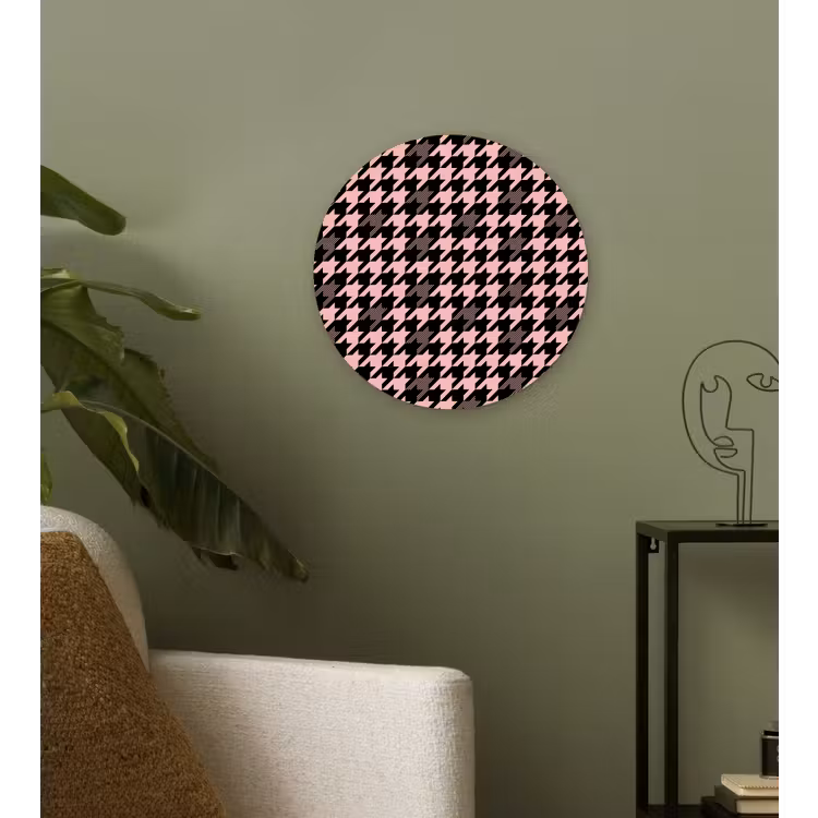 Plaid - Patroon - Zwart - Roze Wandcirkel kunststof plaat 5mm dik klein 188 -sfeer3