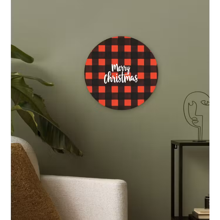 Geruit - Rood - Tekst - Christmas Wandcirkel kunststof plaat 5mm dik klein -sfeer3