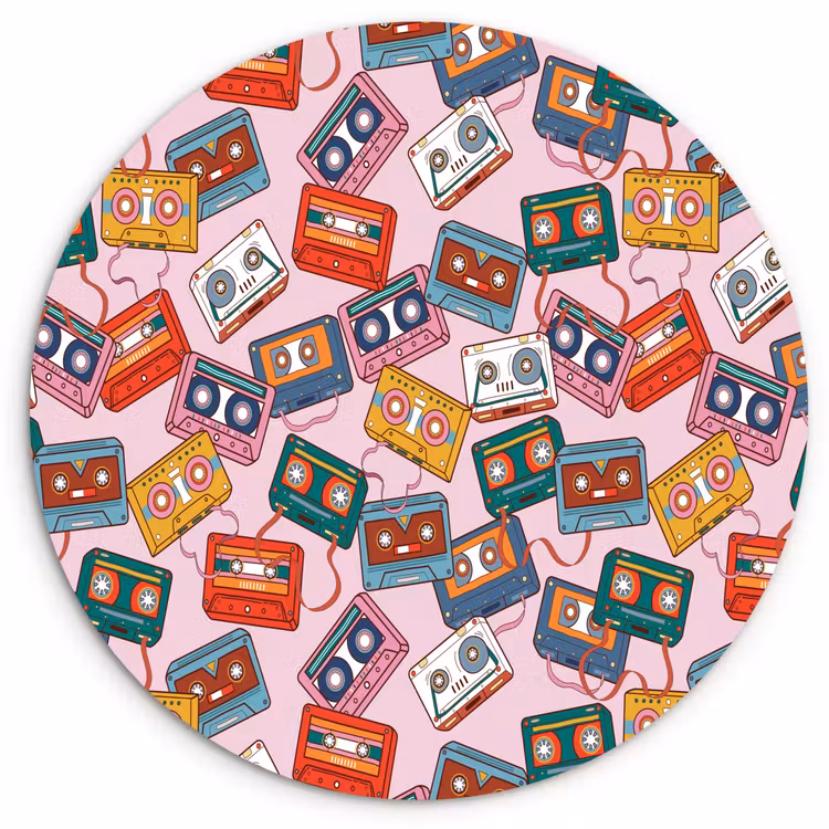 Cassette - Patroon - Roze Wandcirkel kunststof plaat 5mm dik klein 188 -3d