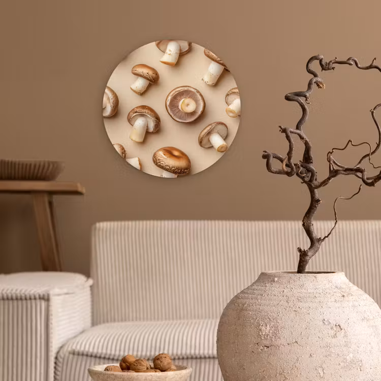 Kastanje Champignons - Beige Wandcirkel kunststof plaat 5mm dik klein -sfeer1