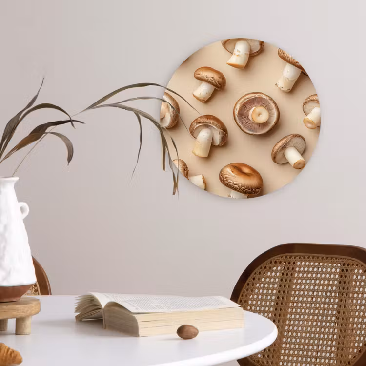Kastanje Champignons - Beige Wandcirkel kunststof plaat 5mm dik klein -sfeer4