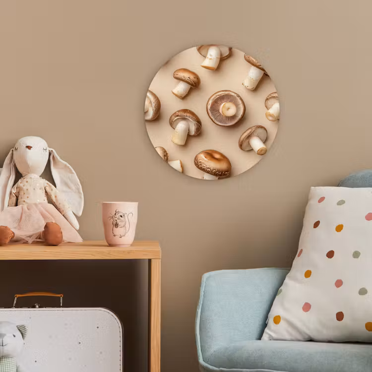 Kastanje Champignons - Beige Wandcirkel kunststof plaat 5mm dik klein -tsfeer1_kind