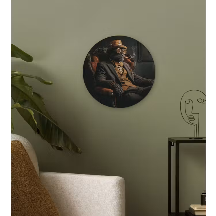 Kat - Pak - Oranje - Sigaar Wandcirkel kunststof plaat 5mm dik klein -sfeer3