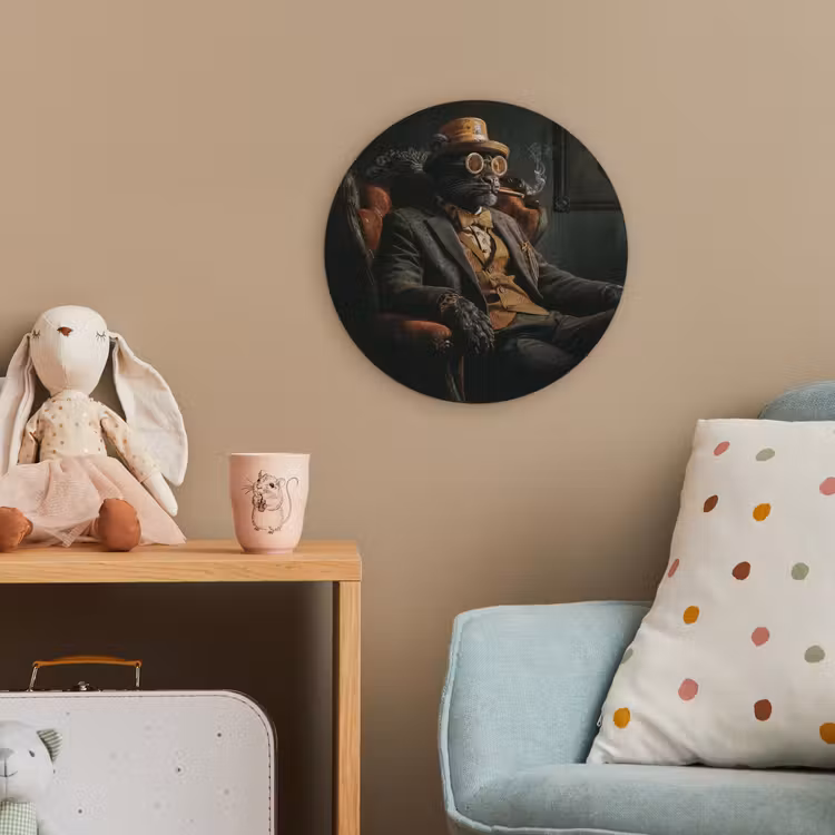 Kat - Pak - Oranje - Sigaar Wandcirkel kunststof plaat 5mm dik klein -tsfeer1_kind