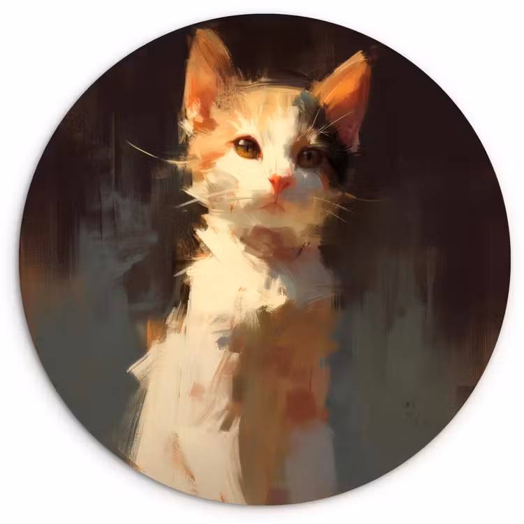 Kat - Geschilderd - Artistiek - Wit Wandcirkel kunststof plaat 5mm dik klein -3d