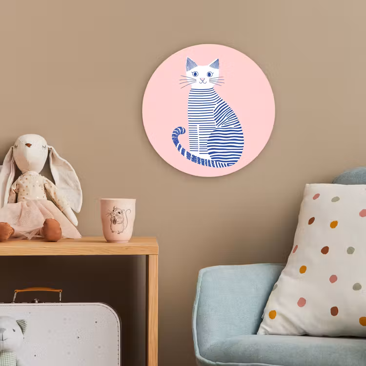 Kat - Illustratie - Minimalistisch - Roze Wandcirkel kunststof plaat 5mm dik klein -tsfeer1_kind