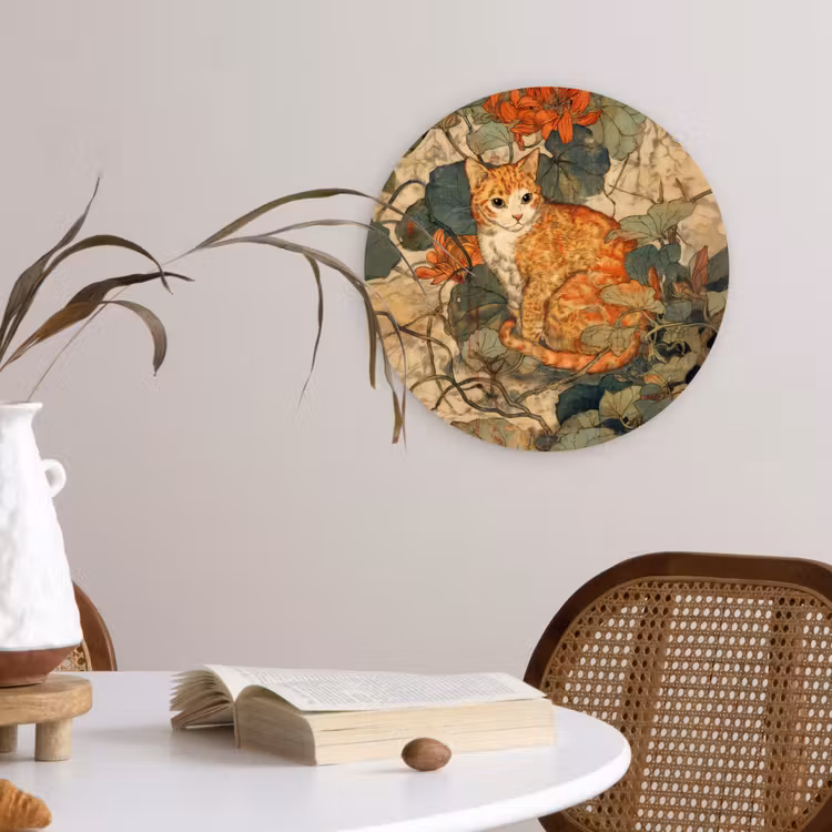 Kat - Sierlijk - Bloemen Wandcirkel kunststof plaat 5mm dik klein -sfeer4