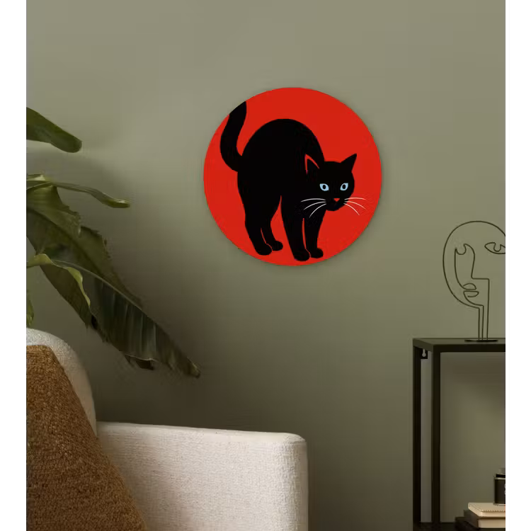 Kat - Zwart - Staart Wandcirkel kunststof plaat 5mm dik klein -sfeer3