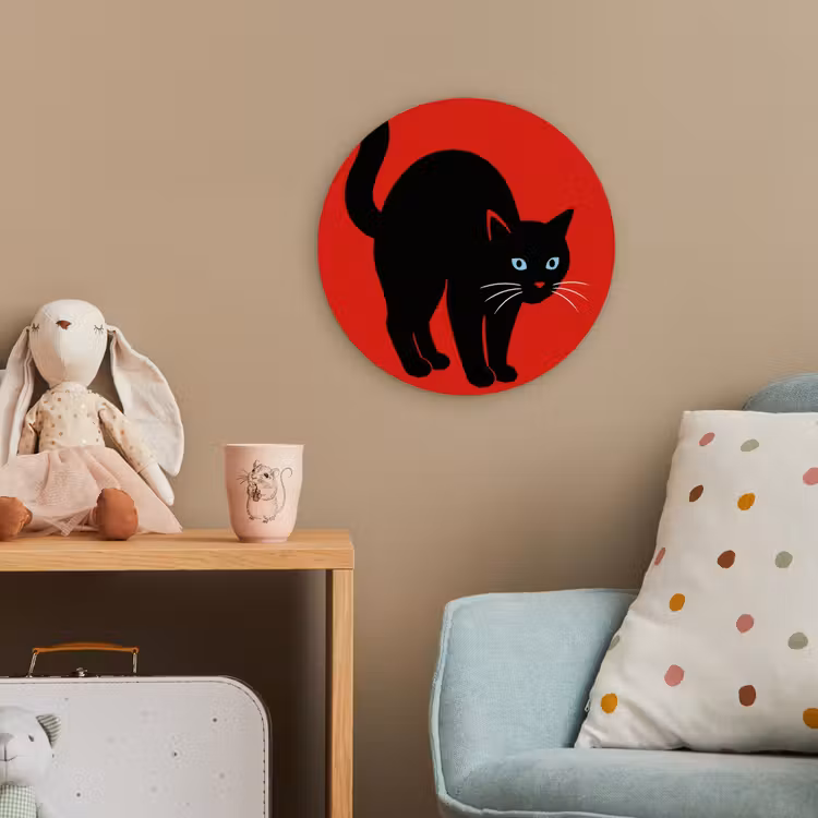 Kat - Zwart - Staart Wandcirkel kunststof plaat 5mm dik klein -tsfeer1_kind