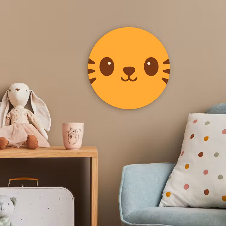 Kat - Simplistisch - Oranje - Vrolijk Wandcirkel kunststof plaat 5mm dik klein -tsfeer1_kind