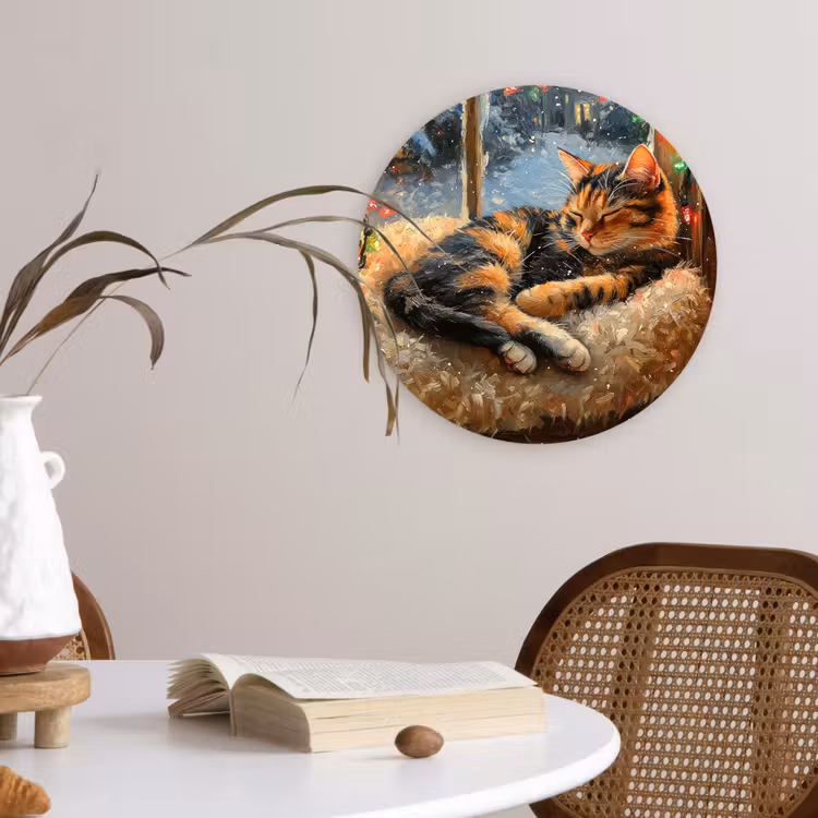 Kat - Kerst - Winter - Dier Wandcirkel kunststof plaat 5mm dik klein -sfeer4