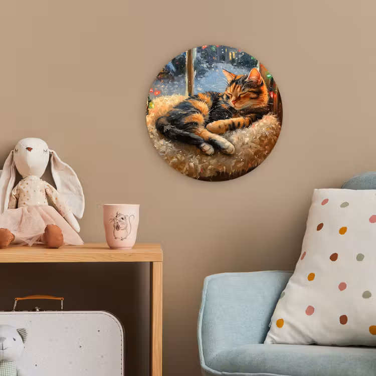 Kat - Kerst - Winter - Dier Wandcirkel kunststof plaat 5mm dik klein -tsfeer1_kind