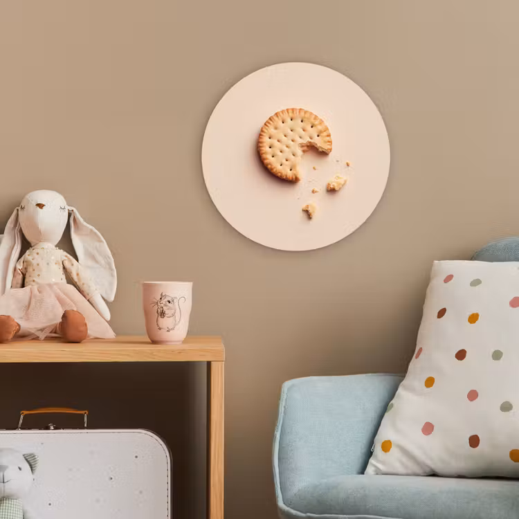 Koekje - Kruimels - beige Wandcirkel kunststof plaat 5mm dik klein -tsfeer1_kind