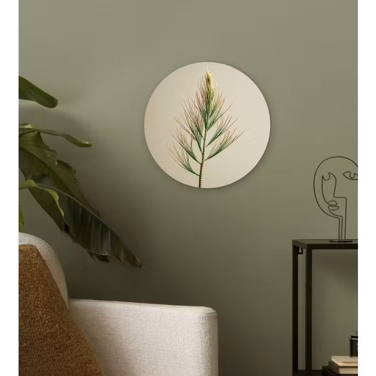 Dennentak - Naaldvormige bladeren - Lichtgroen Wandcirkel kunststof plaat 5mm dik klein -sfeer3