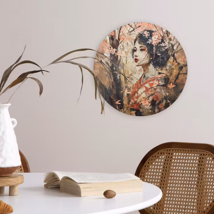 Kimono - Vrouw - kersenbomen Wandcirkel kunststof plaat 5mm dik klein -sfeer4