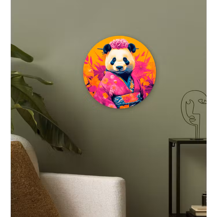 Kimono - Roze - Panda - Bloemenkroon Wandcirkel kunststof plaat 5mm dik klein -sfeer3