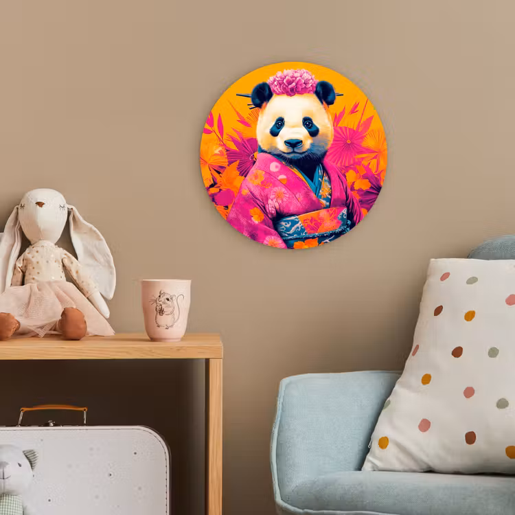 Kimono - Roze - Panda - Bloemenkroon Wandcirkel kunststof plaat 5mm dik klein -tsfeer1_kind