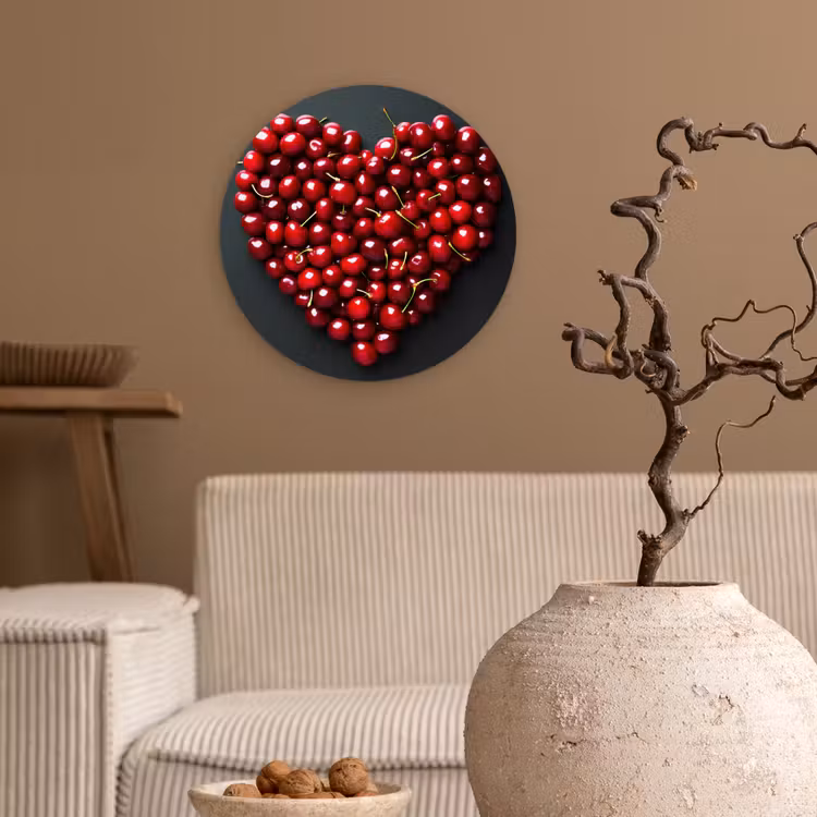 Kersen - Hart - Rood - Zwart Wandcirkel kunststof plaat 5mm dik klein -sfeer1