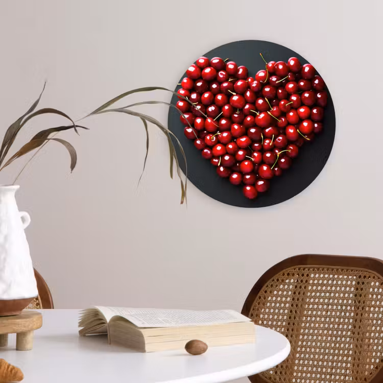 Kersen - Hart - Rood - Zwart Wandcirkel kunststof plaat 5mm dik klein -sfeer4