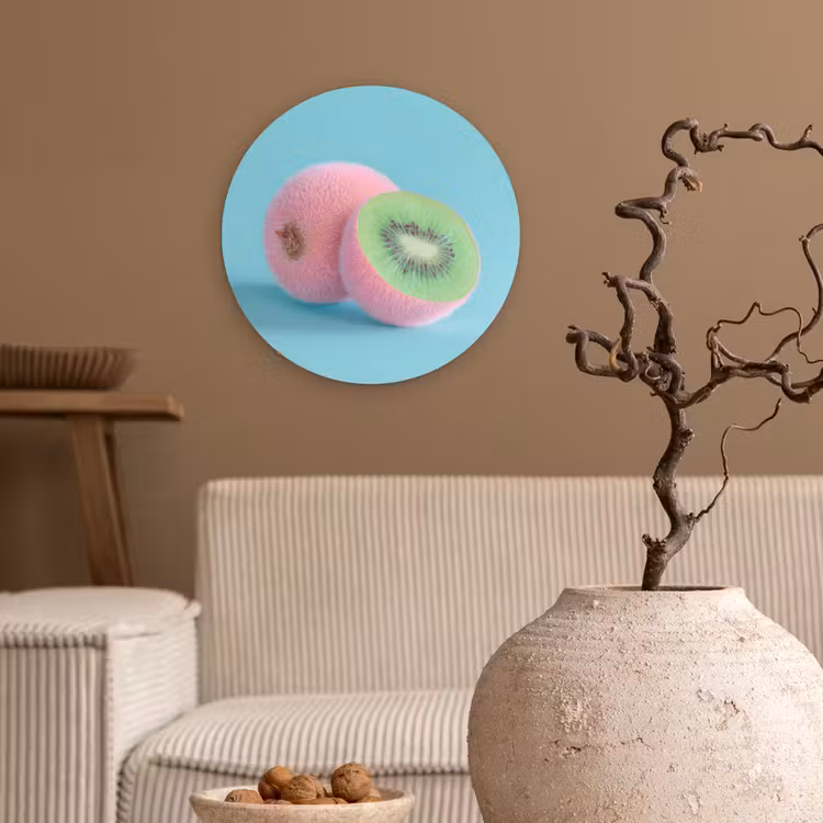 Kiwi - Blauw - Surrealistisch Wandcirkel kunststof plaat 5mm dik klein -sfeer1