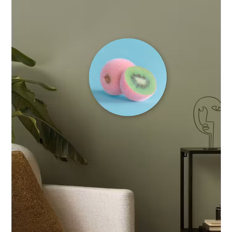 Kiwi - Blauw - Surrealistisch Wandcirkel kunststof plaat 5mm dik klein -sfeer3