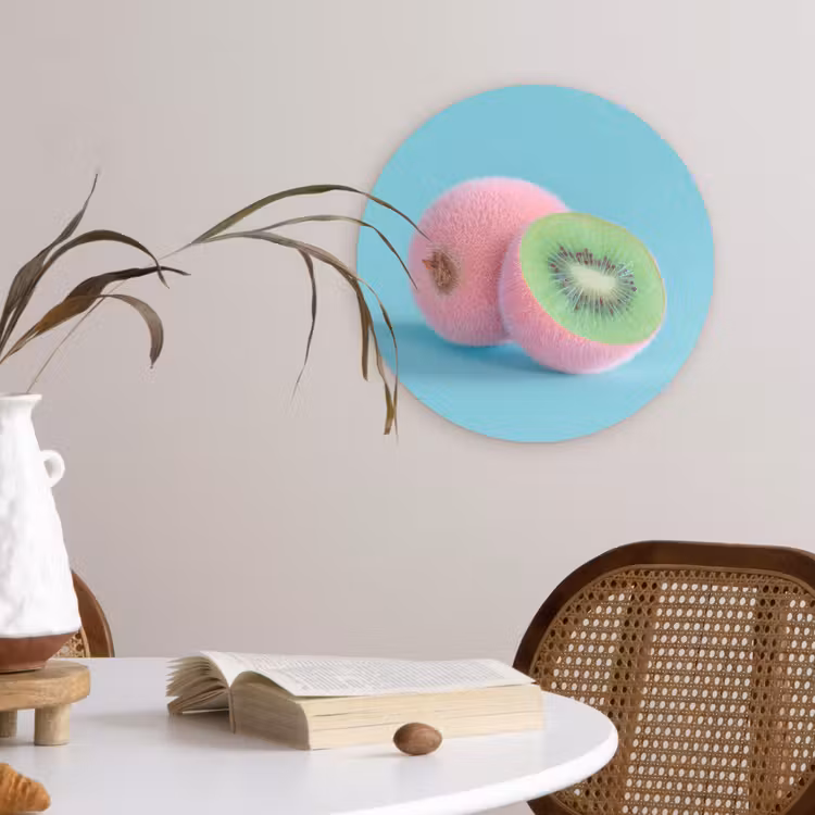 Kiwi - Blauw - Surrealistisch Wandcirkel kunststof plaat 5mm dik klein -sfeer4