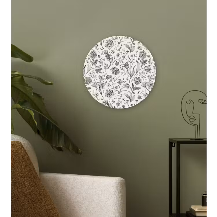 Classic - Black - White - Floral Wandcirkel kunststof plaat 5mm dik klein 188 -sfeer3