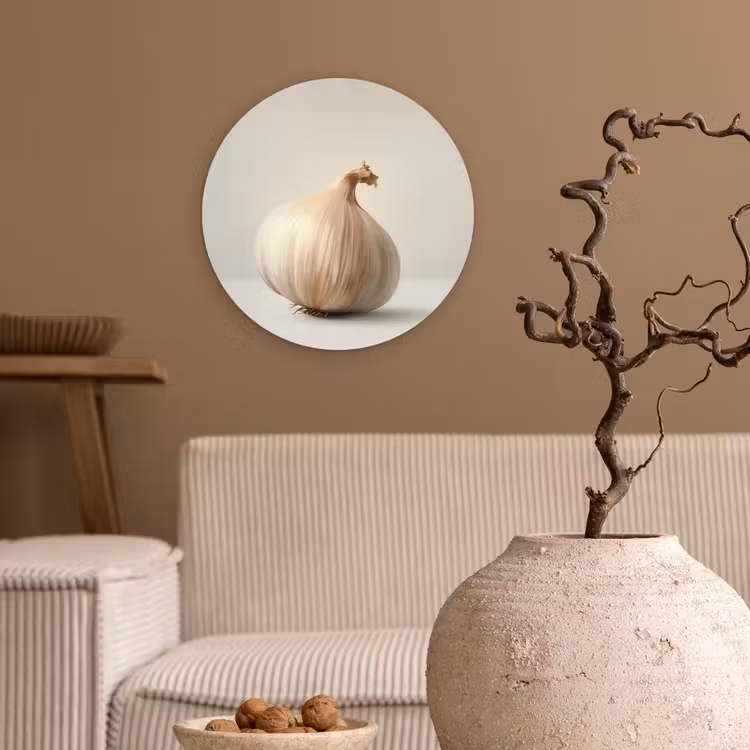 Knoflook - Natuurlijk - Beige Wandcirkel kunststof plaat 5mm dik klein -sfeer1
