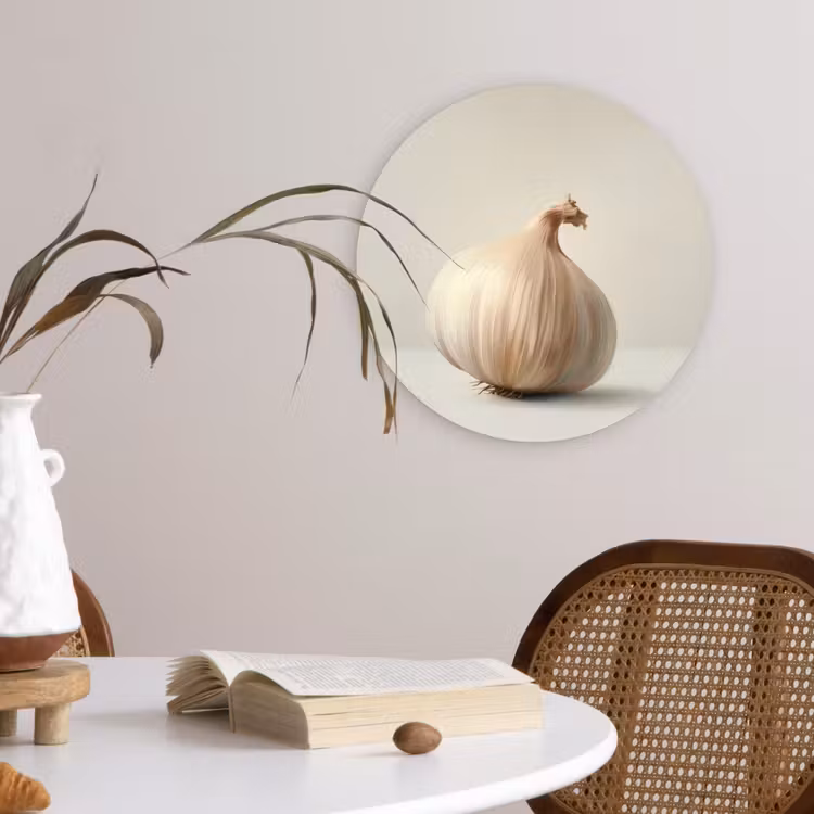 Knoflook - Natuurlijk - Beige Wandcirkel kunststof plaat 5mm dik klein -sfeer4