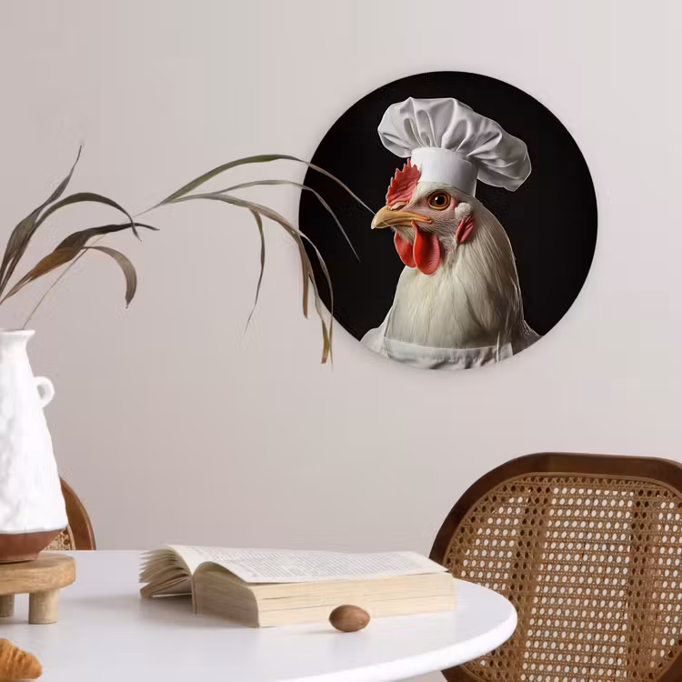 Kok - Rood - Kip Wandcirkel kunststof plaat 5mm dik klein -sfeer4