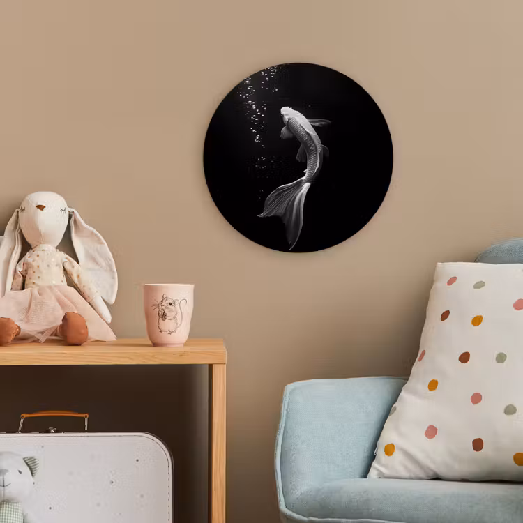 Koi - Vis - Wit - Zwart Wandcirkel kunststof plaat 5mm dik klein -tsfeer1_kind