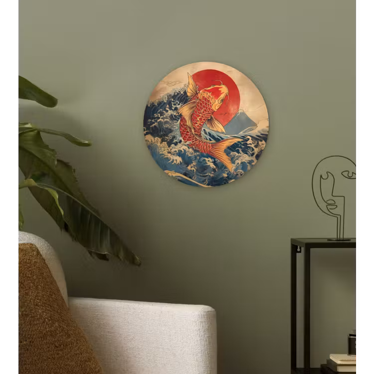 Koi - Zee - Golven - Zon Wandcirkel kunststof plaat 5mm dik klein -sfeer3