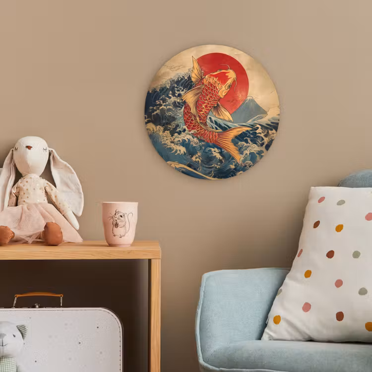Koi - Zee - Golven - Zon Wandcirkel kunststof plaat 5mm dik klein -tsfeer1_kind