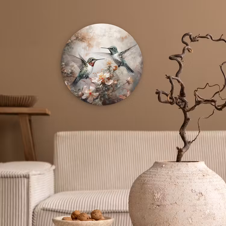 Kolibrie - Vogels - Bloemen - Planten Wandcirkel kunststof plaat 5mm dik klein -sfeer1
