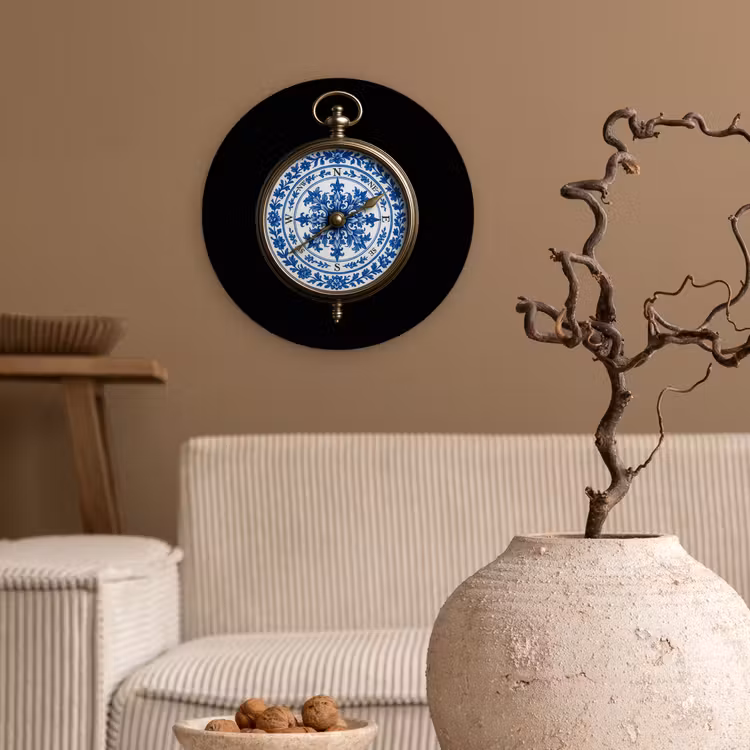 Kompas - Delfts blauw - Zwart Wandcirkel kunststof plaat 5mm dik klein -sfeer1