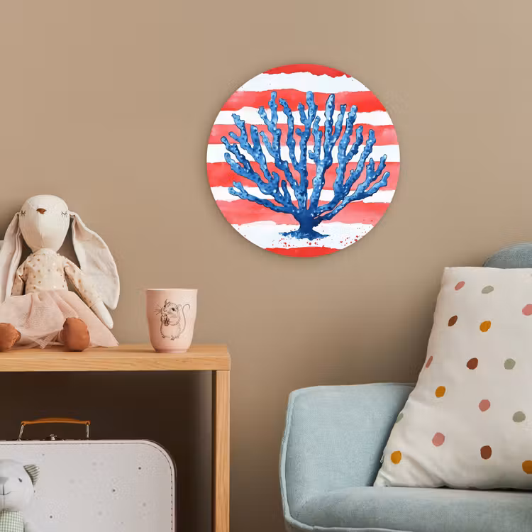 Koraal - Verfstructuur - Rood - Blauw Wandcirkel kunststof plaat 5mm dik klein -tsfeer1_kind