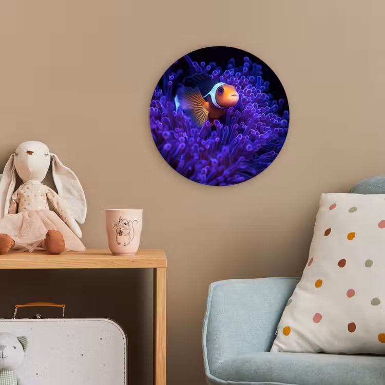 Koraal - Vis - Oranje - Zee Wandcirkel kunststof plaat 5mm dik klein -tsfeer1_kind