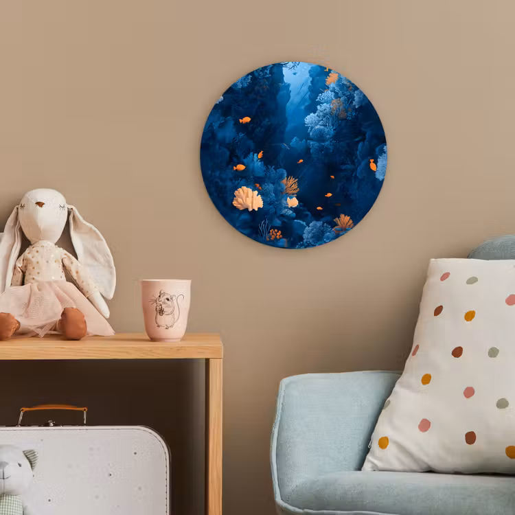 Koraalrif - Vissen - Oceaan - Blauw Wandcirkel kunststof plaat 5mm dik klein -tsfeer1_kind